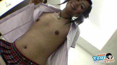 Hot Asian schoolgirl Gibsey sucks and fucks and gets a mouth full of cum